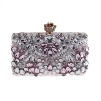 Chic Beautiful Blushing Pink Square Clutch Bags 2020 Metal Pearl Rhinestone