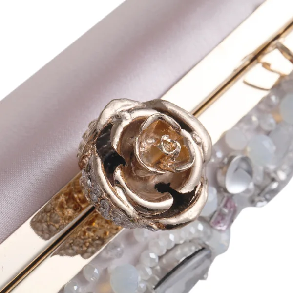 Snygga / Fina Rodnande Rosa Fyrkantiga Kuvertväska 2020 Metall Pärla Rhinestone