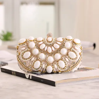Chic Beautiful Beige Square Clutch Bags 2020 Metal Beading Rhinestone