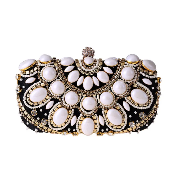 Snygga / Fina Aprikos / Beige Fyrkantiga Kuvertväska 2020 Metall Beading Rhinestone