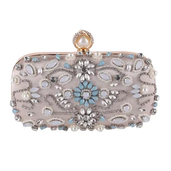 Mooie Prachtige Abrikoos Beige Vierkante Handtassen 2020 Metaal Parel Rhinestone