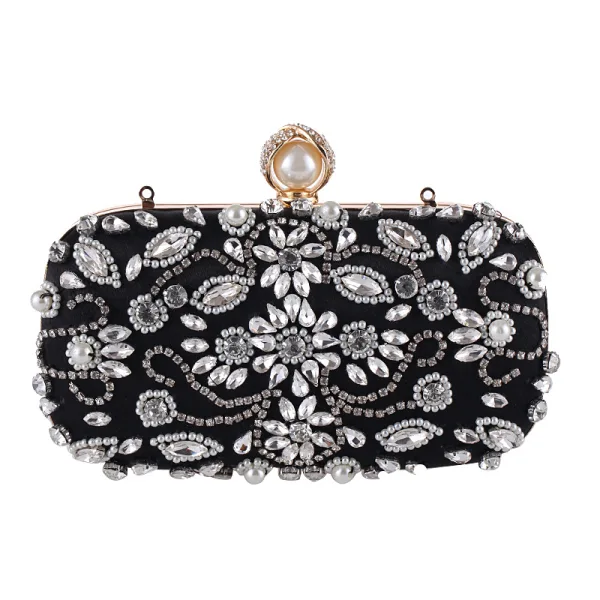 Chic / Belle Beige Carrés Pochette 2020 Métal Perle Faux Diamant