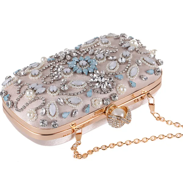 Chic / Belle Beige Carrés Pochette 2020 Métal Perle Faux Diamant