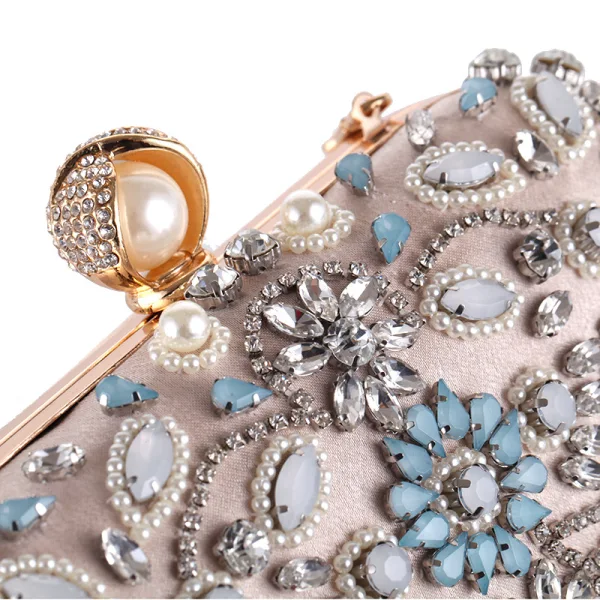 Chic / Belle Beige Carrés Pochette 2020 Métal Perle Faux Diamant