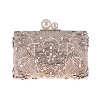 Mooie Prachtige Abrikoos Beige Handtassen 2020 Metaal Kralen Parel Rhinestone