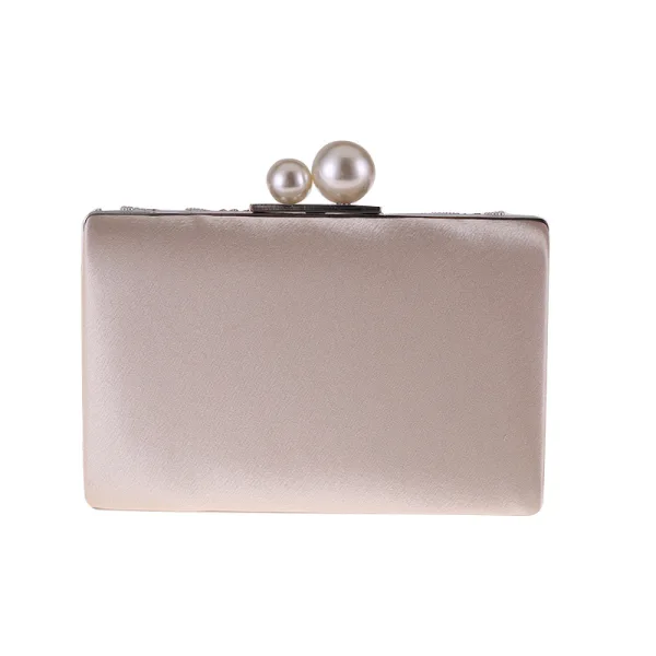 Chic / Beautiful Beige Clutch Bags 2020 Metal Beading Pearl Rhinestone