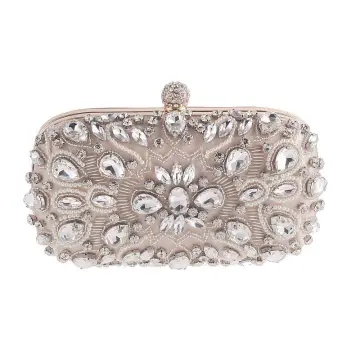 Fine Aprikos Firkantede Håndvesken 2020 Metall Beading Perle Rhinestone