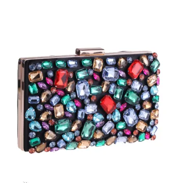 Piękne Czarne Kwadratowe Kopertówki 2020 Metal Multi Kolory Rhinestone