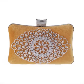 Classic Gold Velour Square Clutch Bags 2020 Metal Rhinestone