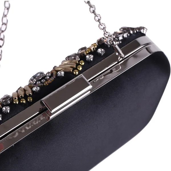 Fashion Black Square Clutch Bags 2020 Metal Beading Rhinestone