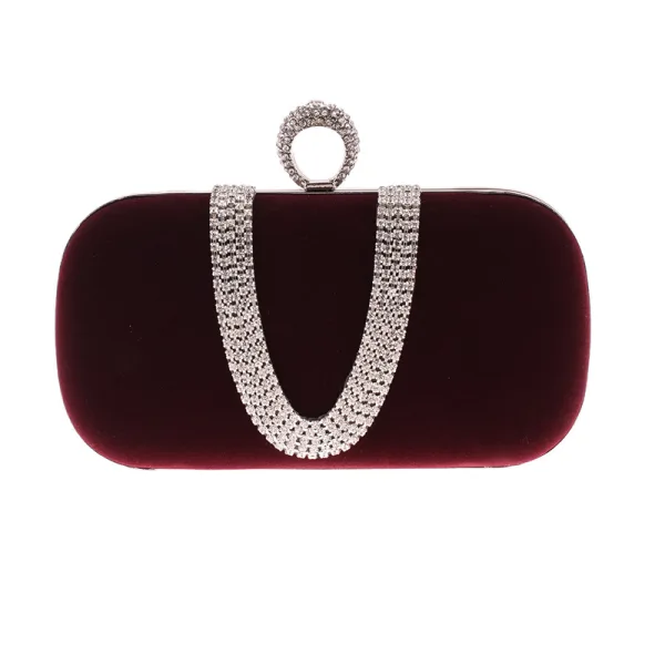 Moda Burgund Welur Kwadratowe Kopertówki 2020 Metal Rhinestone