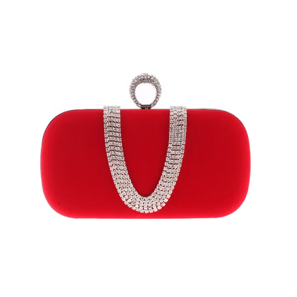 Moda Burgund Welur Kwadratowe Kopertówki 2020 Metal Rhinestone