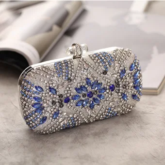 Fashion Silver Patent Leather Rhinestone Square Clutch Bags 2020
