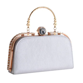 Modest Simple Silver Square Clutch Bags 2020 Metal Rhinestone
