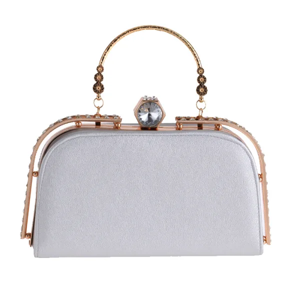 Modest / Simple Silver Square Clutch Bags 2020 Metal Rhinestone