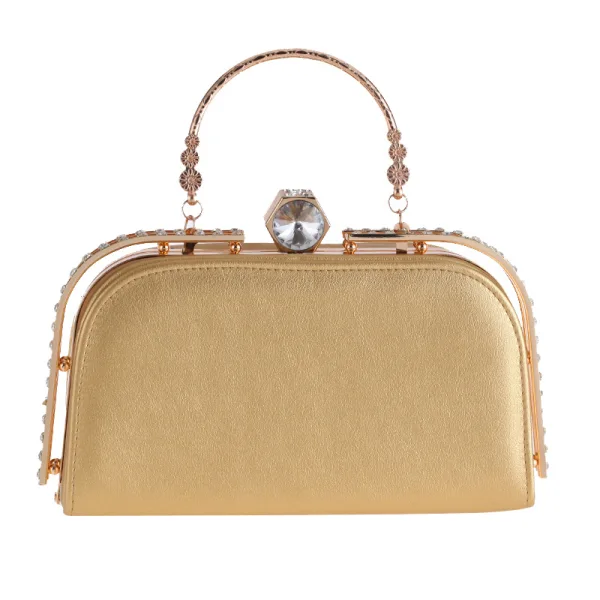 Modest / Simple Silver Square Clutch Bags 2020 Metal Rhinestone