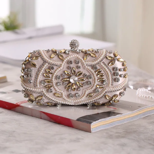 Härlig Godis Rosa Fyrkantiga Kuvertväska 2020 Metall Pärla Rhinestone