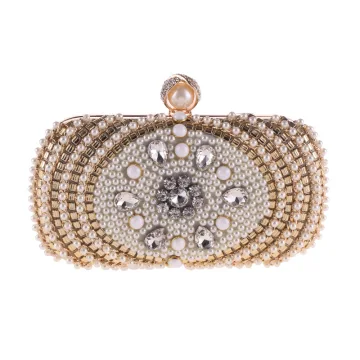 Moda Kość Słoniowa Perła Rhinestone Kwadratowe Kopertówki 2020