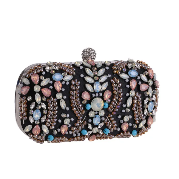 Chic / Beautiful Black Square Clutch Bags 2020 Metal Zircon Rhinestone