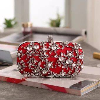 Chic Beautiful Rhinestone Red Square Clutch Bags 2020
