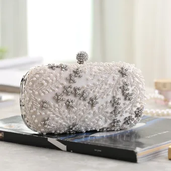 Charming Beige Beading Pearl Rhinestone Square Clutch Bags 2020