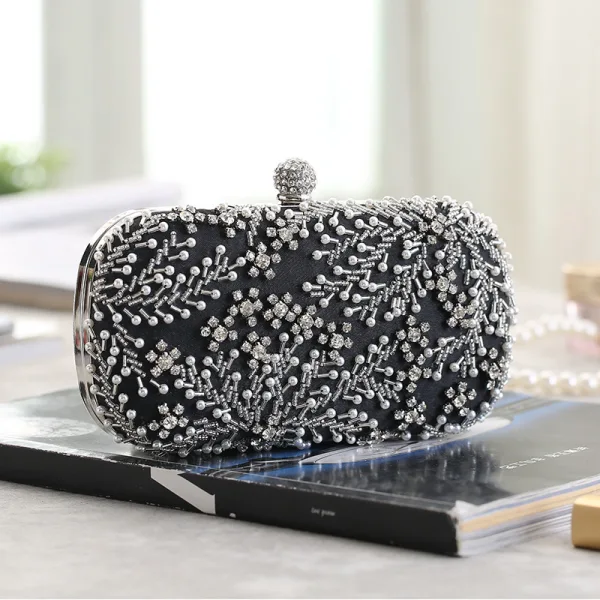 Charming Beige Beading Pearl Rhinestone Square Clutch Bags 2020