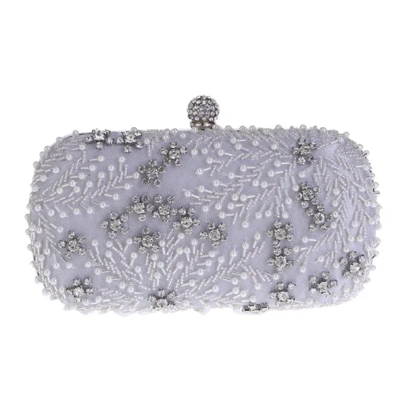 Charming Beige Beading Pearl Rhinestone Square Clutch Bags 2020