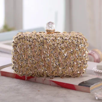 Sparkly Champagne Beading Sequins Square Clutch Bags 2020