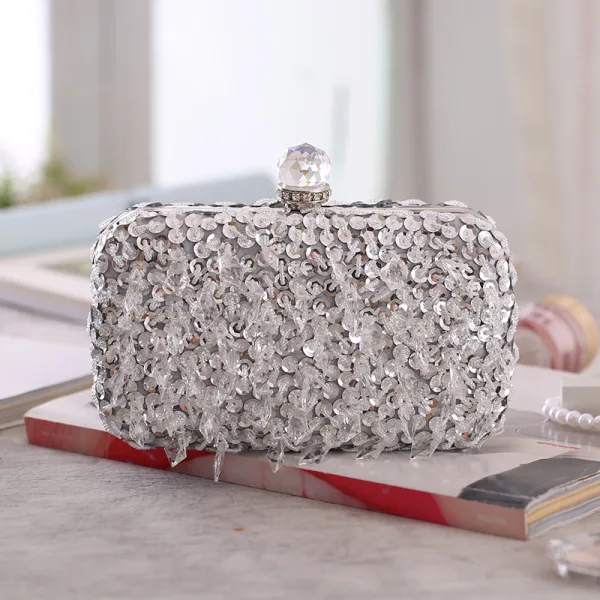 Sparkly Champagne Beading Sequins Square Clutch Bags 2020