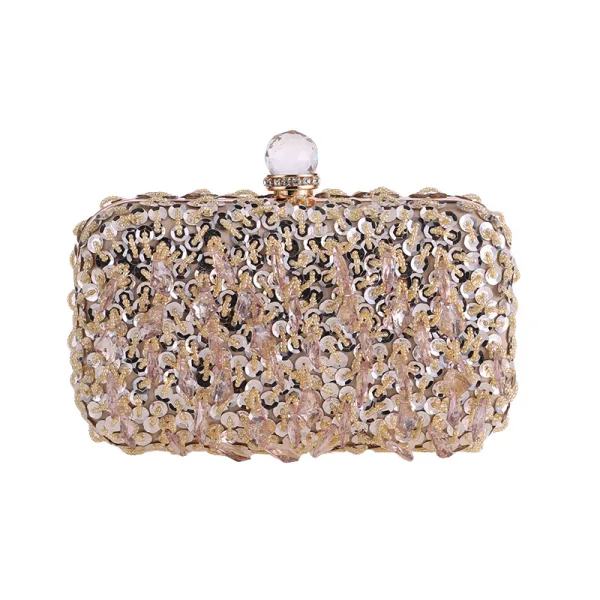 Sparkly Champagne Beading Sequins Square Clutch Bags 2020