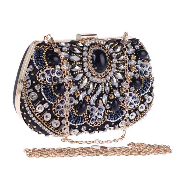 Chic / Beautiful Black Beading Rhinestone Clutch Bags 2020