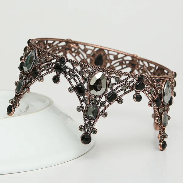 Vintage Barokk Svart Tiara 2020 Metall Rhinestone Har Tilbehor