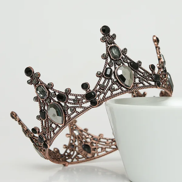 Vintage Barokk Svart Tiara 2020 Metall Rhinestone Har Tilbehor