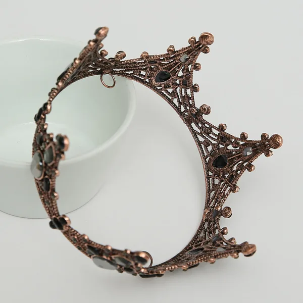 Vintage Barokk Svart Tiara 2020 Metall Rhinestone Har Tilbehor