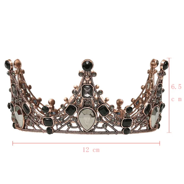Vintage Barokk Svart Tiara 2020 Metall Rhinestone Har Tilbehor