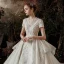 Vintage / Retro Ivory Bridal Wedding Dresses 2020 Ball Gown V-Neck Short Sleeve Backless Sequins Beading Glitter Tulle Cathedral Train Ruffle