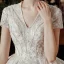 Vintage / Retro Ivory Bridal Wedding Dresses 2020 Ball Gown V-Neck Short Sleeve Backless Sequins Beading Glitter Tulle Cathedral Train Ruffle