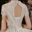Vintage / Retro Ivory Bridal Wedding Dresses 2020 Ball Gown V-Neck Short Sleeve Backless Sequins Beading Glitter Tulle Cathedral Train Ruffle