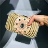 Charming Gold Square Clutch Bags 2020 Beading Pearl Rhinestone