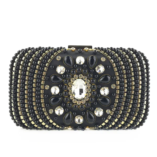 Charming Gold Square Clutch Bags 2020 Beading Pearl Rhinestone