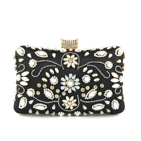 Mode Zwarte Vierkante Handtassen 2020 Metaal Kralen Parel Rhinestone