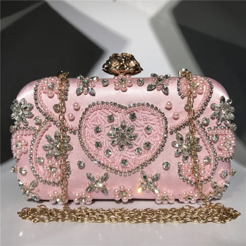 Moda Cukierki Różowy Kwadratowe Kopertówki 2020 Frezowanie Perła Rhinestone