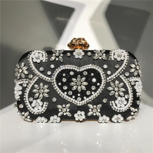 Fashion Candy Pink Square Clutch Bags 2020 Beading Pearl Rhinestone