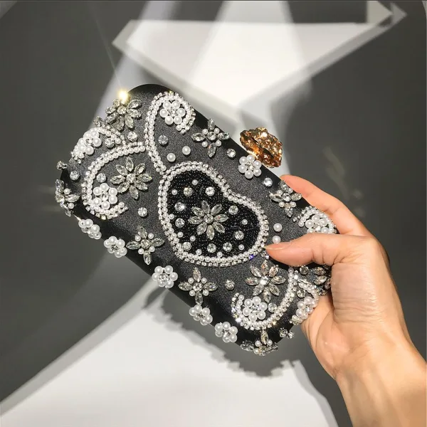 Fashion Candy Pink Square Clutch Bags 2020 Beading Pearl Rhinestone