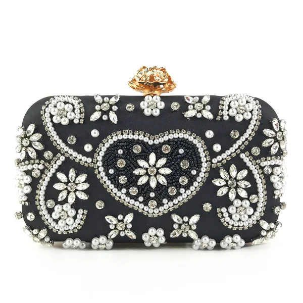 Fashion Candy Pink Square Clutch Bags 2020 Beading Pearl Rhinestone