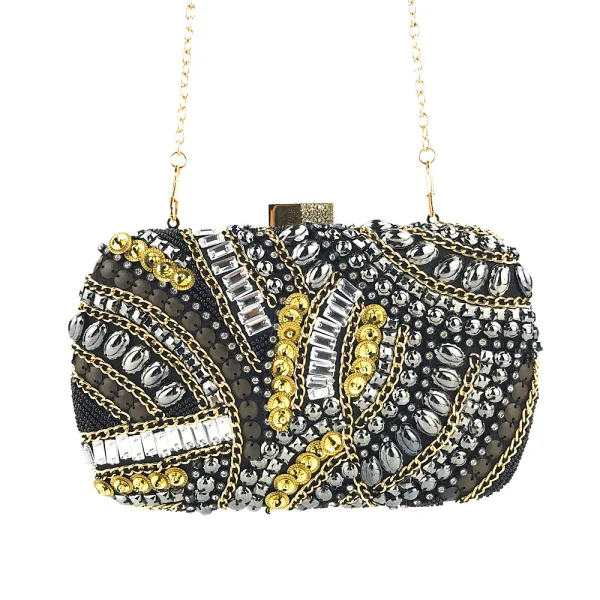 Baroque Black Square Clutch Bags 2020 Metal Beading Rhinestone