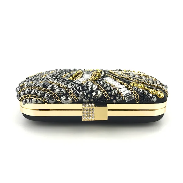 Baroque Black Square Clutch Bags 2020 Metal Beading Rhinestone