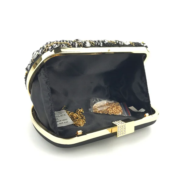 Baroque Black Square Clutch Bags 2020 Metal Beading Rhinestone