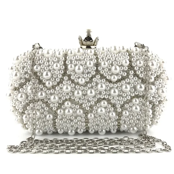 Élégant Champagne Perle Carrés Pochette 2020 Métal Faux Diamant