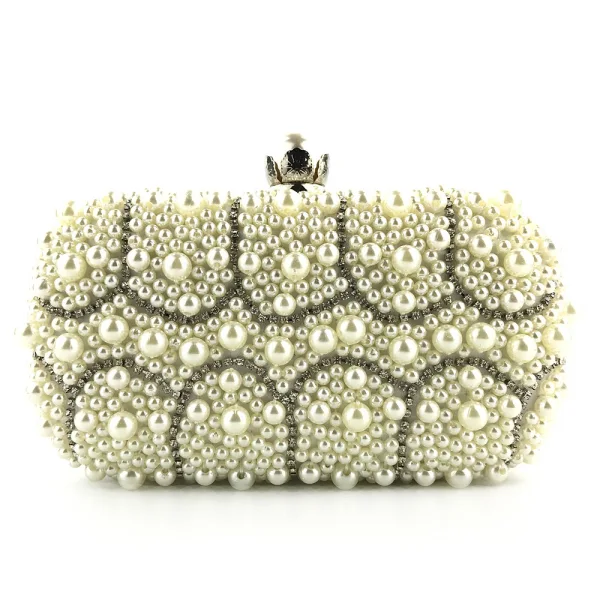 Élégant Champagne Perle Carrés Pochette 2020 Métal Faux Diamant